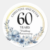 結婚式(60)エレガントブルーフラワー 結婚記念日 ラウンドシール (正面)