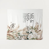 結婚式 Mr. and Mrs. パンパスグラス 現代 エレガント タペストリー (正面(横))