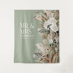 結婚式 Mr. and Mrs. パンパスグラス 現代 エレガント タペストリー