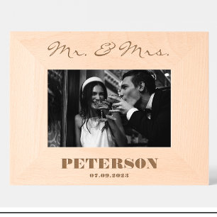 結婚式 Mr Mrs 日付 オーダーメイド 木製フォトフレーム レーザー彫刻フレーム