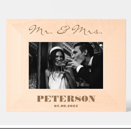 結婚式 Mr Mrs 日付 オーダーメイド 木製フォトフレーム レーザー彫刻フレーム