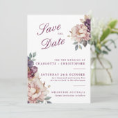 結婚式 Save the Date カード ヴィンテージ 紫の花 (スタンド正面)