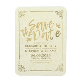 結婚式 Save The Date ゴールド スクリプト フラワーフレーム マグネット