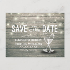 結婚式 Save The Date シャンパングラス ウッド ライト 案内ポストカード
