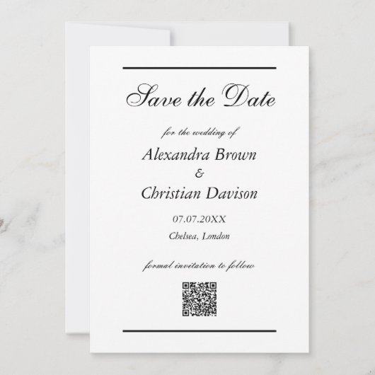 結婚式 Save The Date シンプルQRコード＆写真裏面 招待状 (正面)