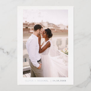 結婚式 Save the Date フォト ミニマリスト シルバー 箔招待状