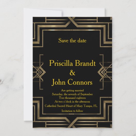 結婚式 Save the Date, ブラック＆ゴールド, グレートギャツビー 招待状 (正面)