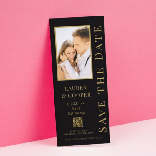 結婚式 Save The Date ブラック ゴールド QR コード モダン ウェディング セーブザデート