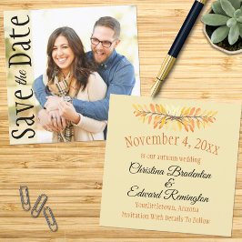結婚式 Save The Date ミニマル ラスティック リーフ フォト 案内状
