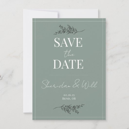 結婚式 Save the Date ユーカリグリーン ボタニカル 招待状 (正面)