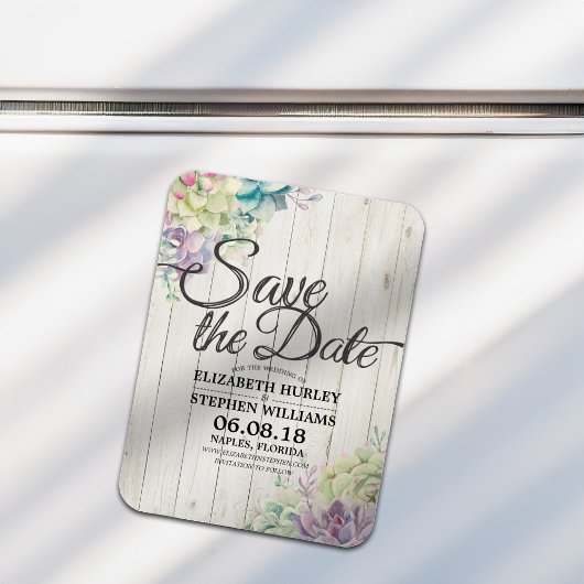 結婚式 Save The Date 多肉植物 ラスティック ウッド マグネット