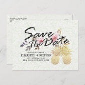 結婚式 Save The Date 現代風 ゴールド パイナップル カップル 案内ポストカード (正面/裏面)