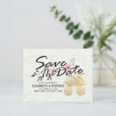 結婚式 Save The Date 現代風 ゴールド パイナップル カップル 案内ポストカード (スタンド正面)