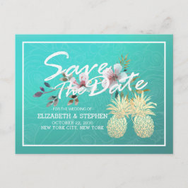 結婚式 Save The Date 現代風 ゴールド パイナップル カップル 案内ポストカード