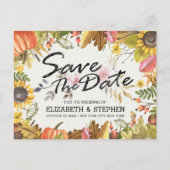 結婚式 Save The Date 秋の落ち葉 パンプキン 案内ポストカード (正面)