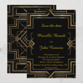 結婚式 Save the Date, 黒, グレートギャツビー, スクリプト セーブザデート (正面/裏面)