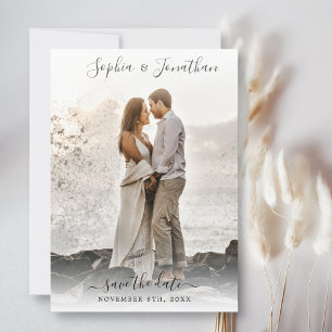 結婚式 Save the Date 2 写真 上品なスクリプト フォント 招待状