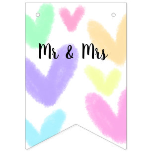 結婚式Mr&Mrsのシンプルなハートテキストスタイル バンティングフラッグ