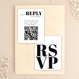 結婚式QRコードシンプルな黒白RSVPカード 出欠カード
