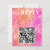 結婚式QRコード付きピンクとオレンジのRSVPカード 出欠カード (正面)