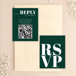 結婚式QRコード付エメラルドグリーンRSVPカード 出欠カード