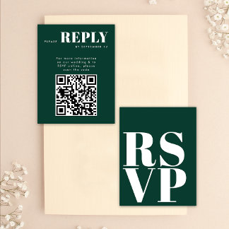 結婚式QRコード付エメラルドグリーンRSVPカード 出欠カード