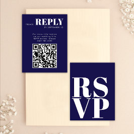 結婚式QRコード付スタイリッシュネイビーブルーのRSVPカード 出欠カード