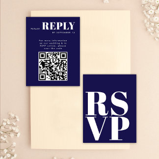 結婚式QRコード付スタイリッシュネイビーブルーのRSVPカード 出欠カード