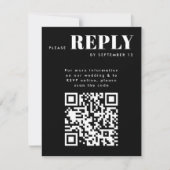 結婚式QRコード付スタイリッシュ黒白RSVPカード 出欠カード (正面)