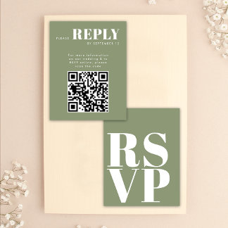 結婚式QRコード用スタイリッシュなセージグリーンのRSVPカード 出欠カード