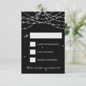 結婚式RSVPのきらめくなひもの黒 出欠カード (スタンド正面)