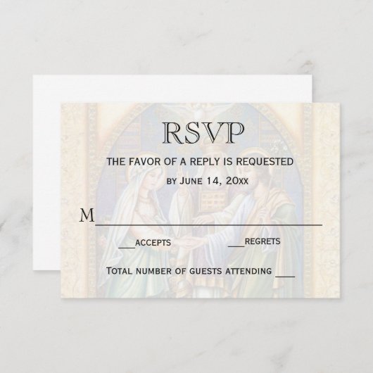 結婚式RSVPのカトリック教のキリスト教の結婚 出欠カード (正面/裏面)