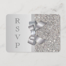 結婚式RSVPのフェイクな銀製のスパンコールの弓 出欠カード