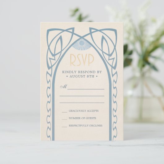 結婚式RSVPは|のヴィンテージの新しいを梳きます 出欠カード (スタンド正面)