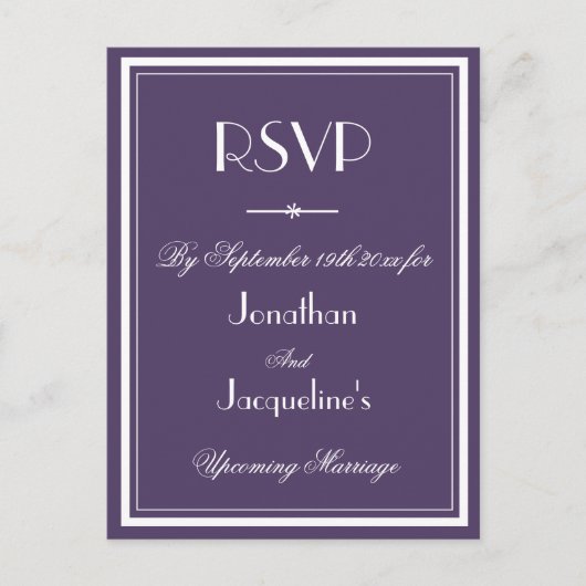 結婚式RSVPほこりっぽい紫色の食事の選択親切に返信 インビテーションポストカード (正面)