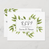 結婚式RSVP水彩柳リース返信 インビテーションポストカード (正面/裏面)