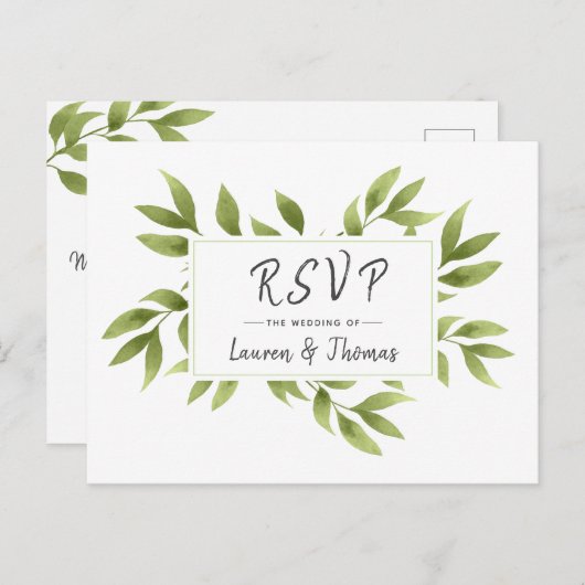 結婚式RSVP水彩柳リース返信 インビテーションポストカード (正面/裏面)