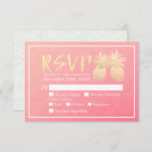 結婚式RSVP返信金ゴールドパイナップルカップルピンクのバラ 出欠カード (正面/裏面)