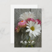 結婚式RSVP: デイジー、Strawflowers、及びBarnwood 出欠カード (正面/裏面)