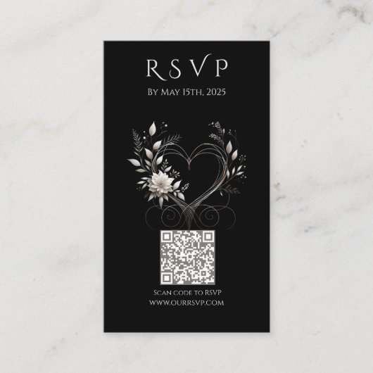 結婚式RSVP QRコード – 白い花とハート 名刺 (正面)