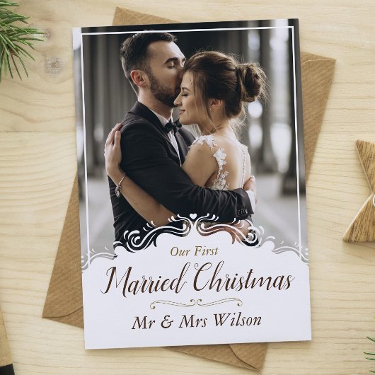 結婚後の初めてのクリスマス 3つの写真のシンプルなカード シーズンカード