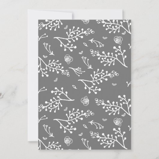 結婚後パーティーのお知らせ グレイ フラワーの発表 招待状 (裏面)