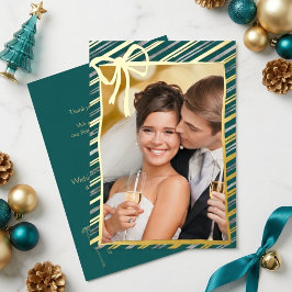 結婚後初のクリスマスのゴールドボウストライプエレガント 箔シーズンカード