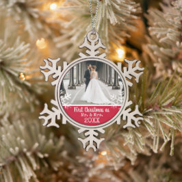 結婚後初めてのクリスマスフォト 赤い雪の結晶 スノーフレークピューターオーナメント