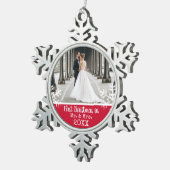結婚後初めてのクリスマスフォト 赤い雪の結晶 スノーフレークピューターオーナメント (右)