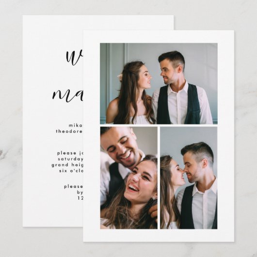 結婚後3枚の写真のお知らせ 招待状 (正面/裏面)