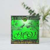 結婚愛鳥モノグラム 黒 黄 緑 案内状 (スタンド正面)