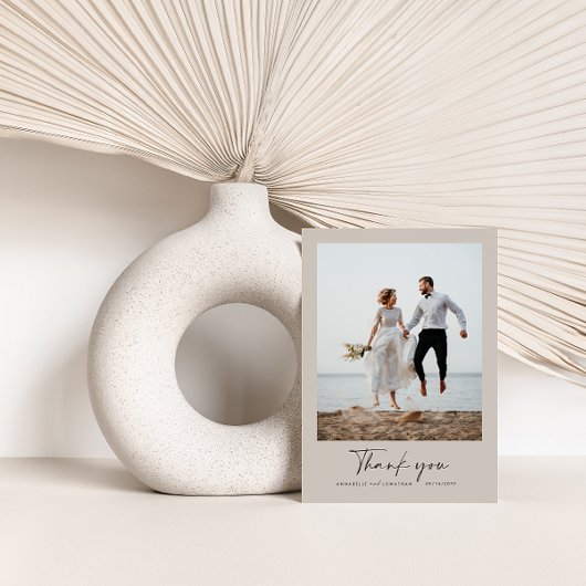 結婚感謝していモダンはグレーの写真ミニマルスクリプト 招待状