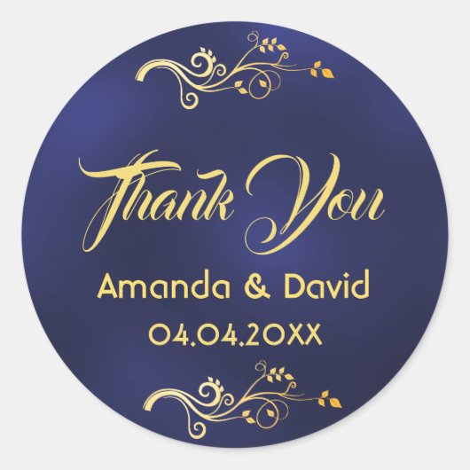 結婚感謝してい真夜中の青いフェイク金ゴールド ラウンドシール (正面)