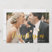 結婚感謝してい You Breade Grooming Photo金ゴールドフォフェイクイル サンキューカード (正面)